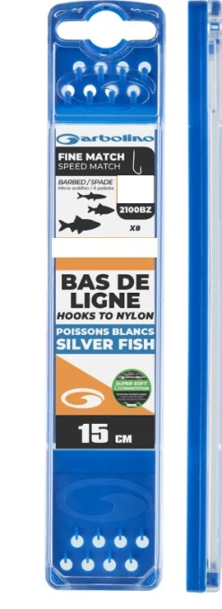 Garbolino Competition Hooks To Nylon - Fine Speed Match Onderlijn 15cm (8 Stuks)