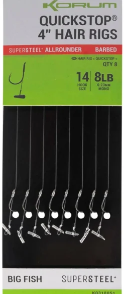 Korum Quickstop Barbed Hair Rigs, 8 stuks!