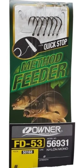 Owner 50168-FD53 QuickS Feeder Onderlijnen Barbless (10cm) (6 stuks)